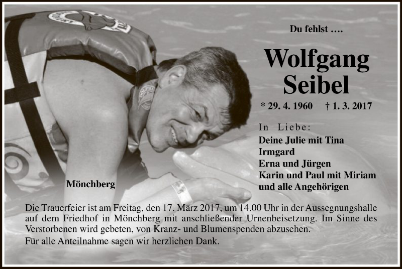  Traueranzeige für Wolfgang Seibel vom 16.03.2017 aus Offenbach