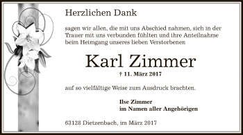 Traueranzeige von Karl Zimmer von Offenbach