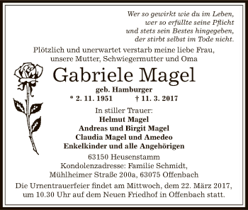 Traueranzeige von Gabriele Magel von Offenbach