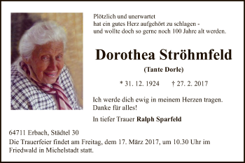 Traueranzeige von Dorothea Ströhmfeld von Offenbach