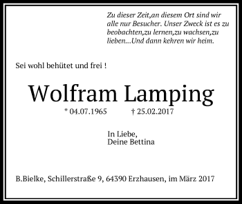 Traueranzeige von Wolfram Lamping von Offenbach