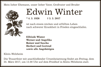 Traueranzeige von Edwin Winter von Offenbach