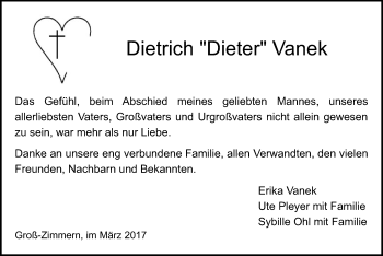 Traueranzeige von Dietrich Vanek von Offenbach