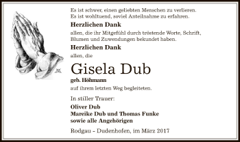 Traueranzeige von Gisela Dub von Offenbach