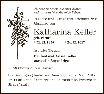 Traueranzeige von Katharina Keller von Offenbach