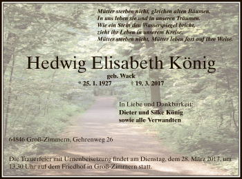 Traueranzeige von Hedwig Elisabeth König von Offenbach