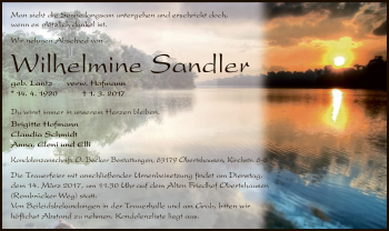 Traueranzeige von Wilhelmine Sandler von Offenbach