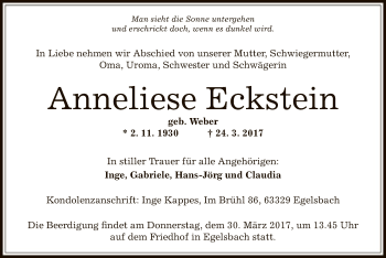 Traueranzeige von Anneliese Eckstein von Offenbach