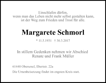 Traueranzeige von Margarete Schmorl von Offenbach