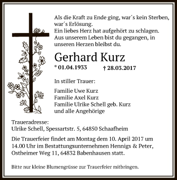 Traueranzeige von Gerhard Kurz von Offenbach