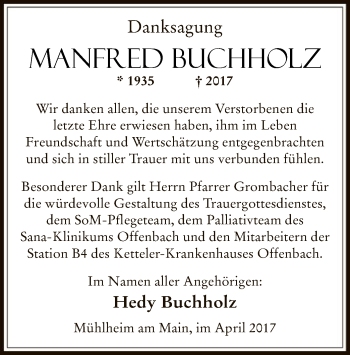 Traueranzeige von Manfred Buchholz von Offenbach