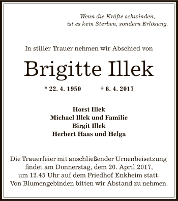 Traueranzeige von Brigitte Illek von Offenbach