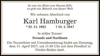 Traueranzeige von Karl Hamburger von Offenbach