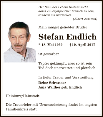 Traueranzeige von Stefan Endlich von Offenbach