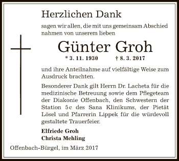 Traueranzeige von Günter Groh von Offenbach