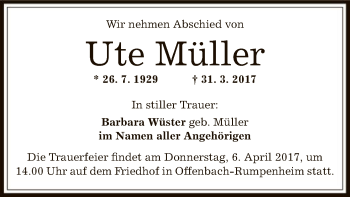 Traueranzeige von Ute Müller von Offenbach