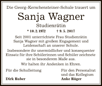 Traueranzeige von Sanja Wagner von Offenbach