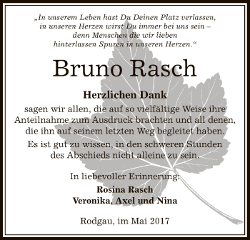 Traueranzeige von Bruno Rasch von Offenbach