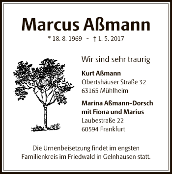 Traueranzeige von Marcus Aßmann von Offenbach