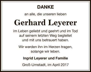 Traueranzeige von Gerhard Leyerer von Offenbach