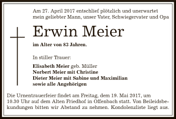 Traueranzeige von Erwin Meier von Offenbach