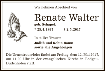 Traueranzeige von Renate Walter von Offenbach