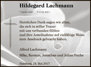 Traueranzeige von Hildegard Lachmann von Offenbach