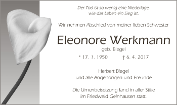 Traueranzeige von Eleonore Werkmann von Offenbach