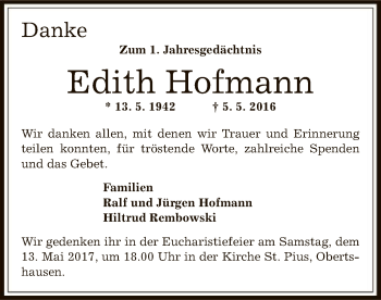 Traueranzeige von Edith Hofmann von Offenbach