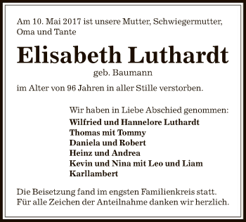 Traueranzeige von Elisabeth Luthardt von Offenbach