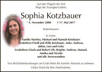 Traueranzeige von Sophia Kotzbauer von Offenbach