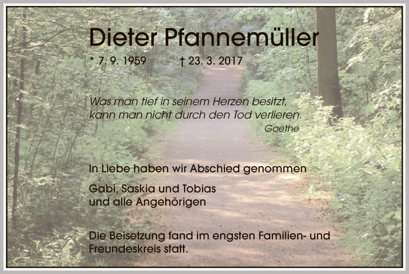  Traueranzeige für Dieter Pfannemüller vom 04.05.2017 aus Offenbach