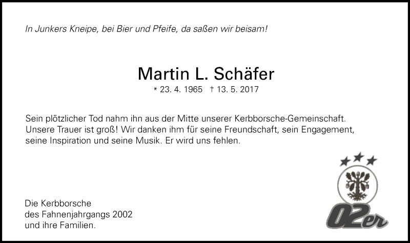  Traueranzeige für Martin L. Schäfer vom 25.05.2017 aus Offenbach