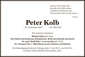 Traueranzeige von Peter Kolb von Offenbach