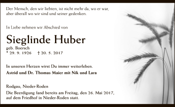 Traueranzeige von Sieglinde Huber von Offenbach