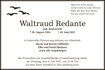 Traueranzeige von Waltraud Redante von Offenbach