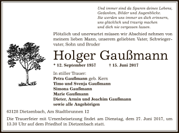 Traueranzeige von Holger Gaußmann von Offenbach