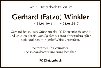 Traueranzeige von Gerhard Winkler von Offenbach