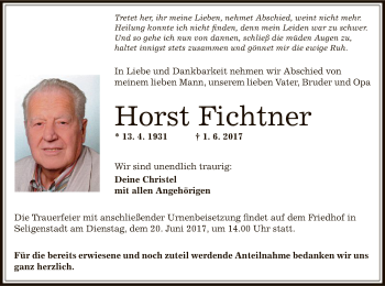 Traueranzeige von Horst Fichtner von Offenbach