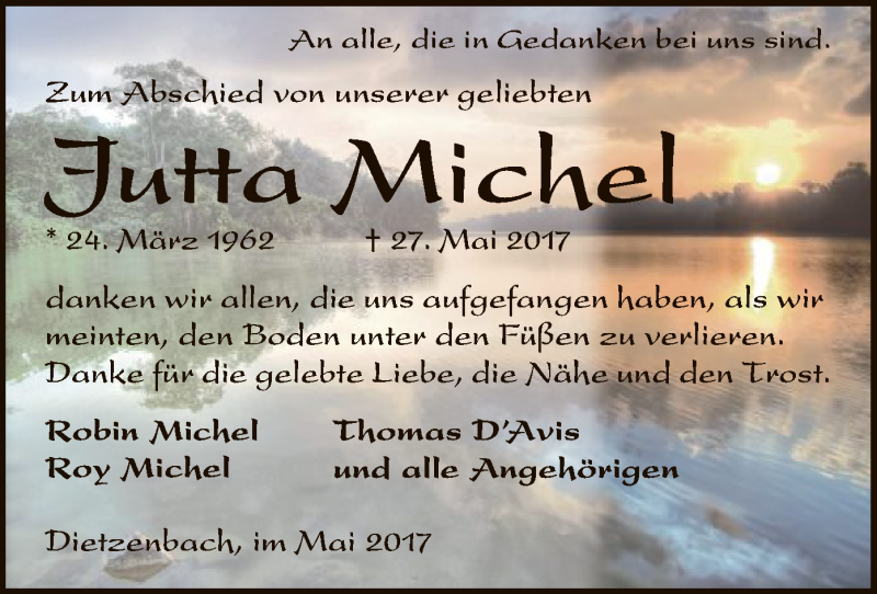  Traueranzeige für Jutta Michel vom 22.06.2017 aus Offenbach