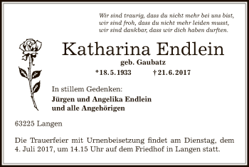 Traueranzeige von Katharina Endlein von Offenbach