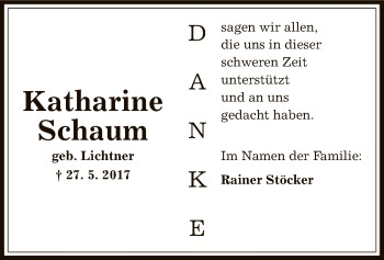 Traueranzeige von Katharine Schaum von Offenbach