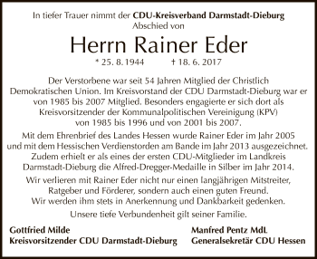 Traueranzeige von Rainer Eder von Offenbach