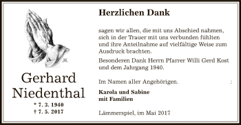 Traueranzeige von Gerhard Niedenthal von Offenbach