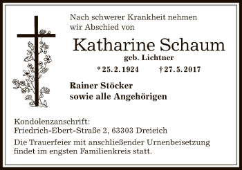 Traueranzeige von Katharine Schaum von Offenbach