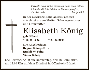 Traueranzeige von Elisabeth König von Offenbach