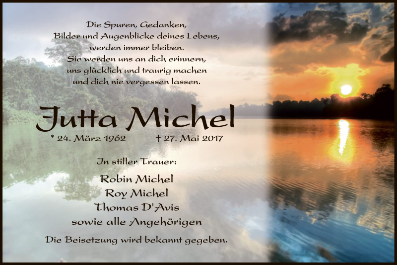  Traueranzeige für Jutta Michel vom 01.06.2017 aus Offenbach