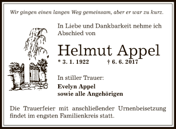 Traueranzeige von Helmut Appel von Offenbach