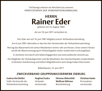 Traueranzeige von Rainer Eder von Offenbach