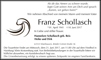 Traueranzeige von Franz Schollasch von Offenbach